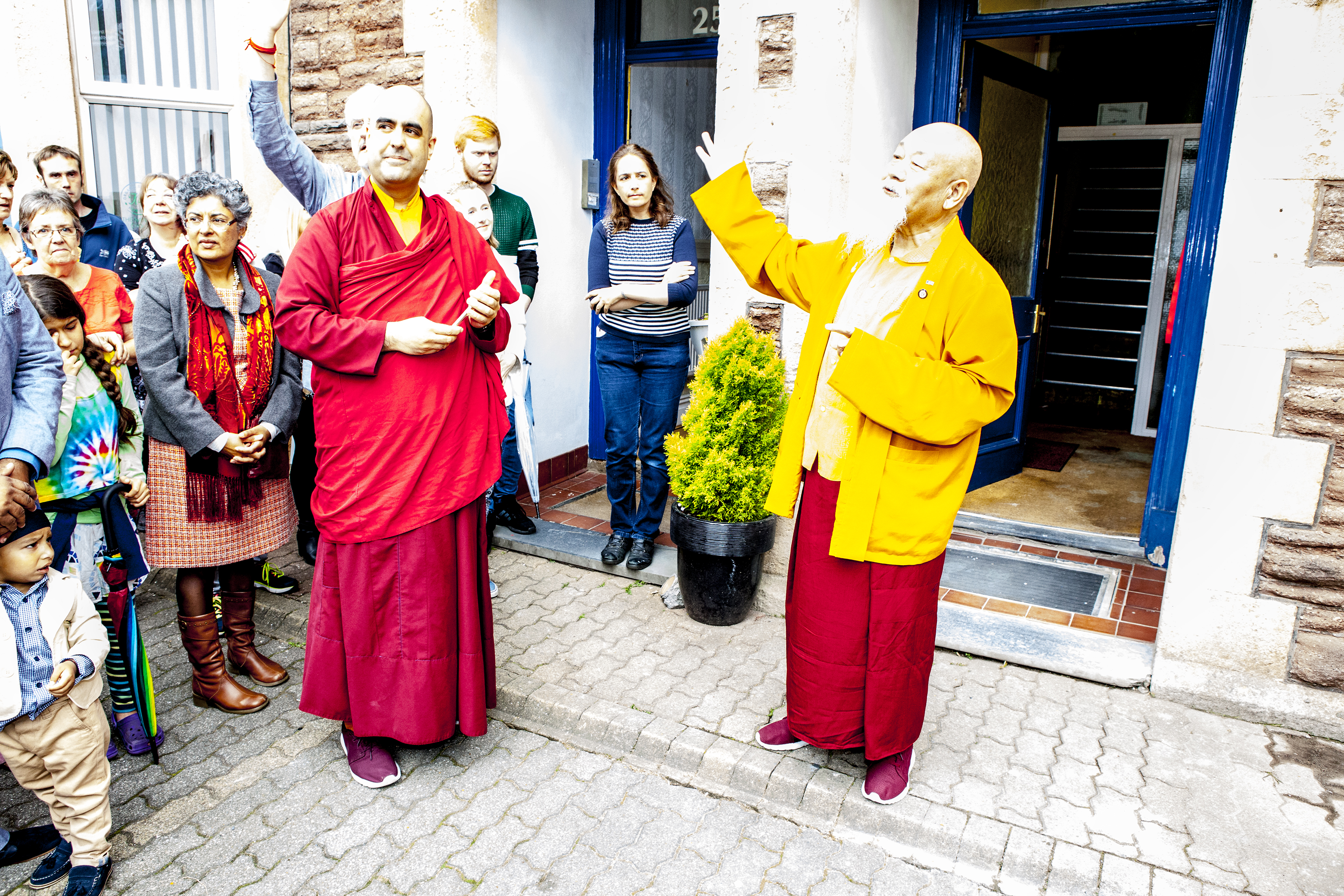 Red ribbon cut Lama Yeshe & Gelong Thubten Sept 2017